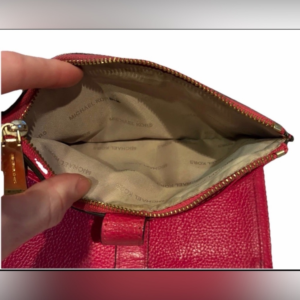 Michael Kors Leather Jet Set Double Zip Bifold Wallet Wristlet Bright Pink - Picture 14 of 16